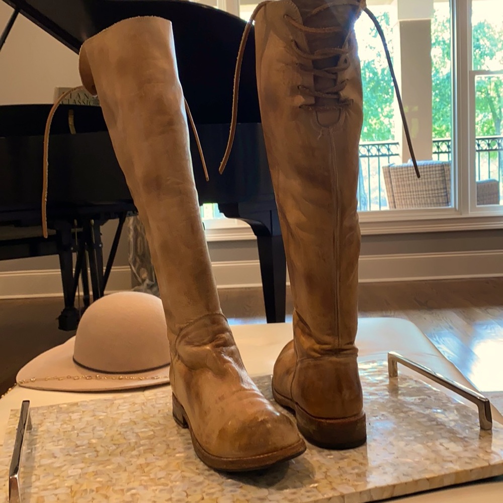 BedStu knee high leather boots w/ back lace detail